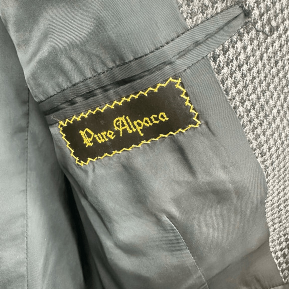 Mens 40R Pure Alpaca Sport Coat Grey Houndstooth 2 Button Preppy Classic Blazer - Picture 3 of 13